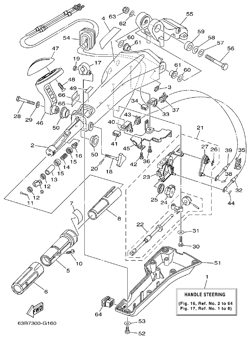 Yamaha 40VMHO, 40VEO, 40YETO STEERING 1 parts diagram